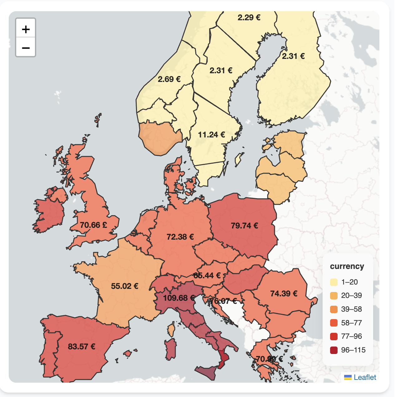 European day-ahead power price map